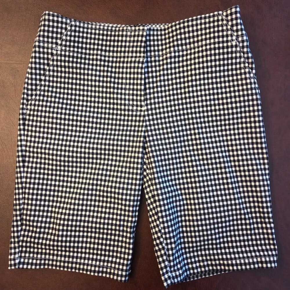 Izod Golf Black & White Checkered Bermuda Length Shorts